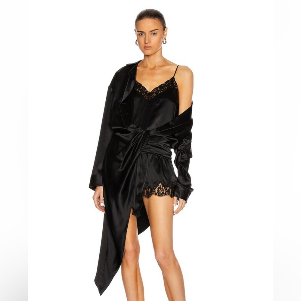 Alexander Wang Hybrid Twist Front Lace Silk PJ Mini Asymmetric Slip Dress Size 2